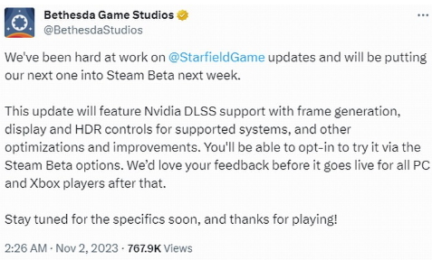 《星空》新补丁即将推出 将添加DLSS支持和其他改进