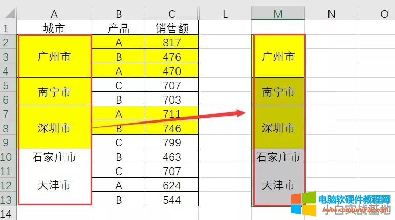 excel合并单元格后无法筛选