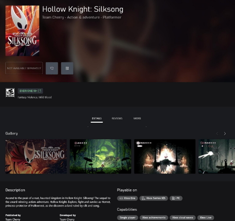 《空洞骑士：丝绸之歌》 Xbox商店页面已上线